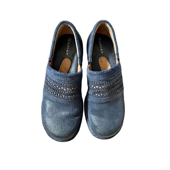 Ariat Blue Piedmont Textured Leather Laser Cut Clogs size 6.5 B - Picture 4 of 11